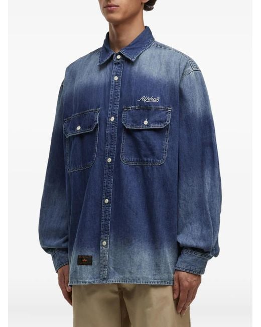 Alpha Industries Blue Ombre-Effect Denim Shirt for men