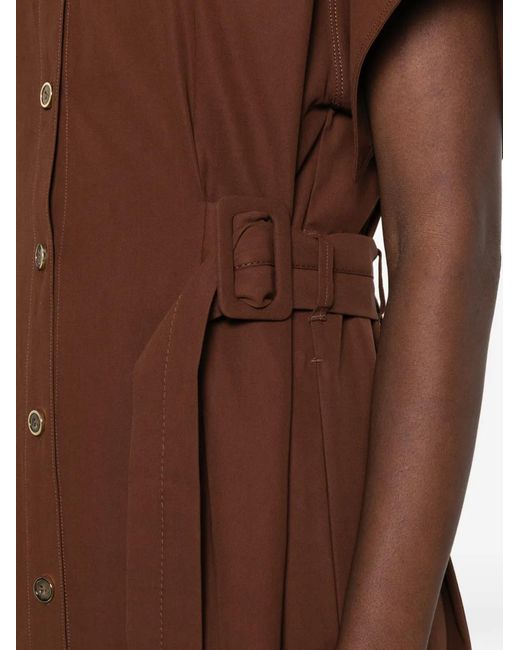 Pinko Brown Alesha Midi Wide-Sleeve Fabric Dress