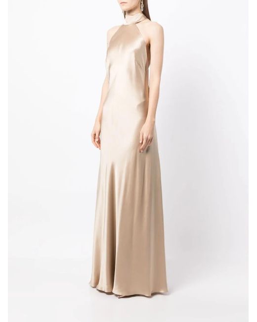 Michelle Mason Backless Halter-Neck Tie Gown in Natural | Lyst Michelle Mason Backless Halter-Neck Tie Gown in Natural | Lyst