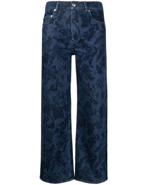 Erdem Blue Floral-print Straight-leg Jeans