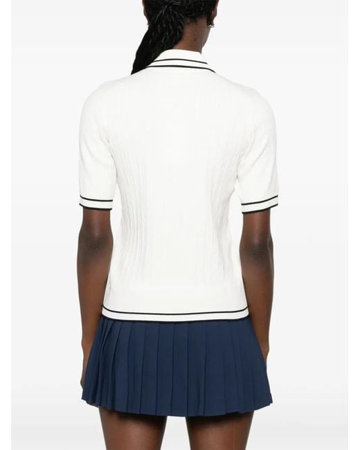 Sporty & Rich White Cable-Knit Embroidered Polo Shirt