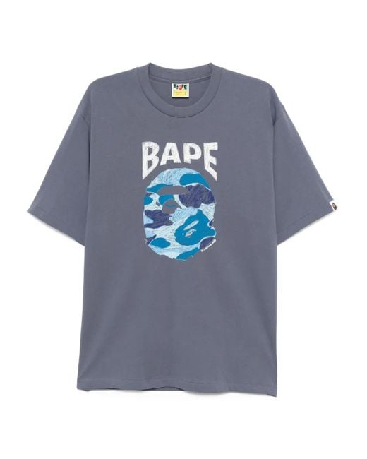A Bathing Ape Blue Graphic-Print Cotton T-Shirt for men