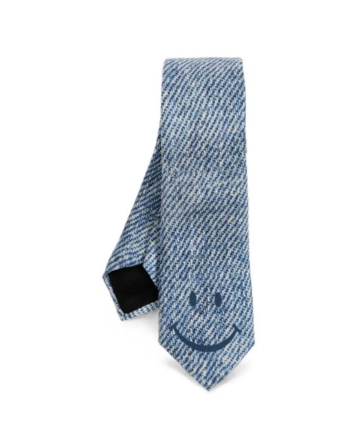 Moschino Blue Smiley-Print Silk Tie