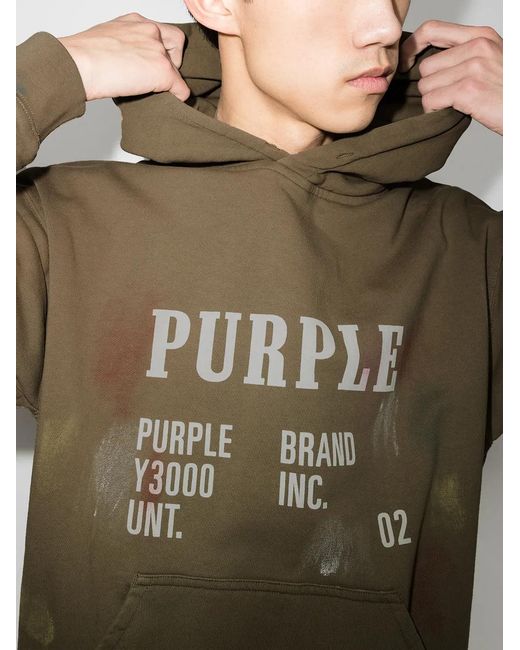 Purple Brand Green Logo-Print Long-Sleeve Hoodie for men