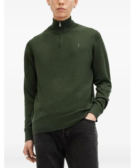 AllSaints Green High-Neck Zip-Neck Sweater for men