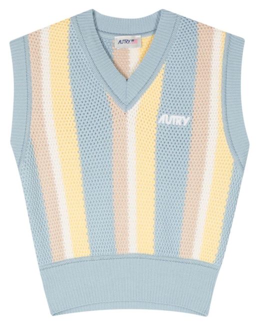 Autry Blue Intarsia-knit Cotton Vest