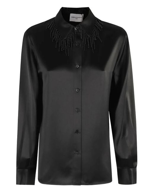 Isabelle Blanche Black Beaded-Collar Satin Shirt