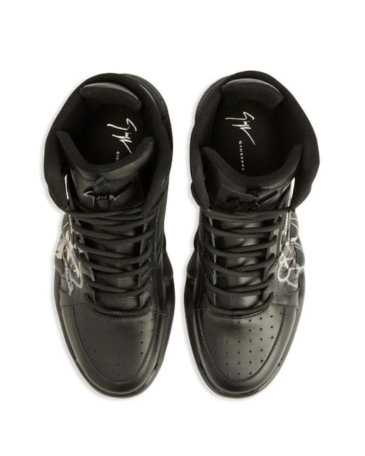 Giuseppe Zanotti Black Talon Graffiti-Print Leather High-Top Sneakers for men