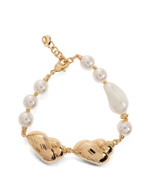 Self-Portrait Metallic Glass-Pearl Shell-Motif Bracelet