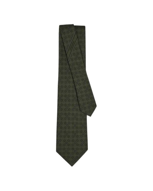 Ferragamo Green Micro-Pattern Silk Tie for men