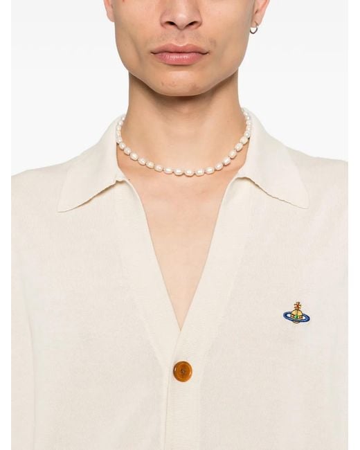Vivienne Westwood White Button-Fastening Logo-Embroidered Polo Cardigan for men