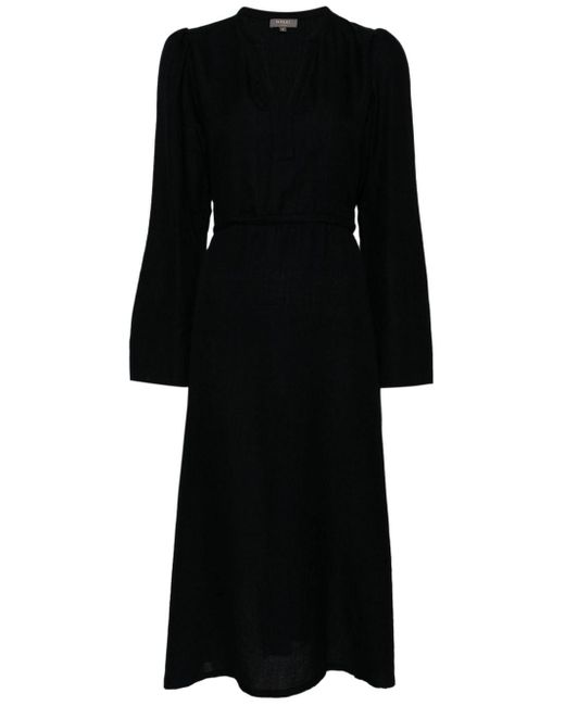 N.Peal Cashmere Black Split-collar Belted Dress