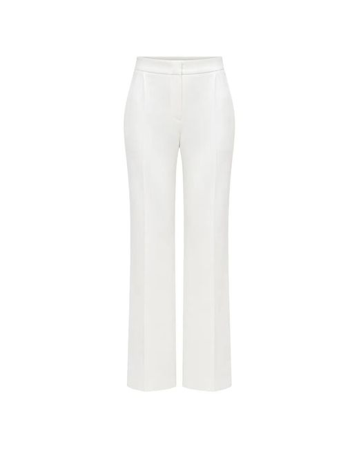 Alberta Ferretti White Satin-Stripe Pleated Flared Trousers
