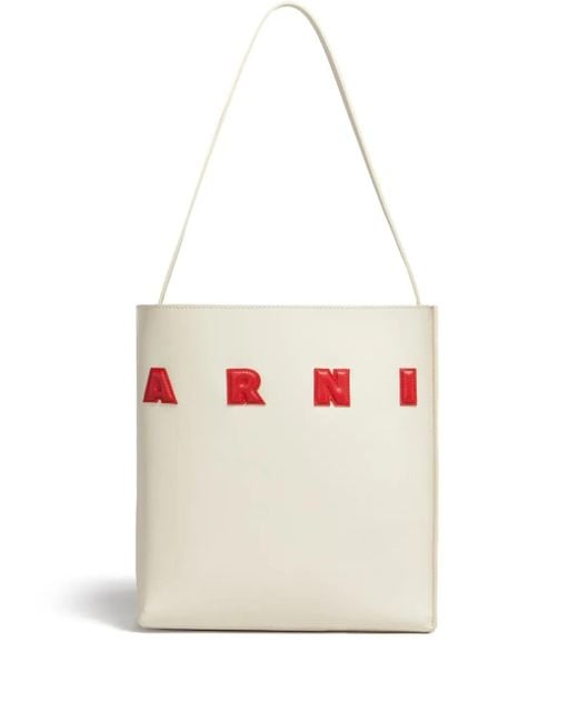 Marni White Museo Tote Bag With Application