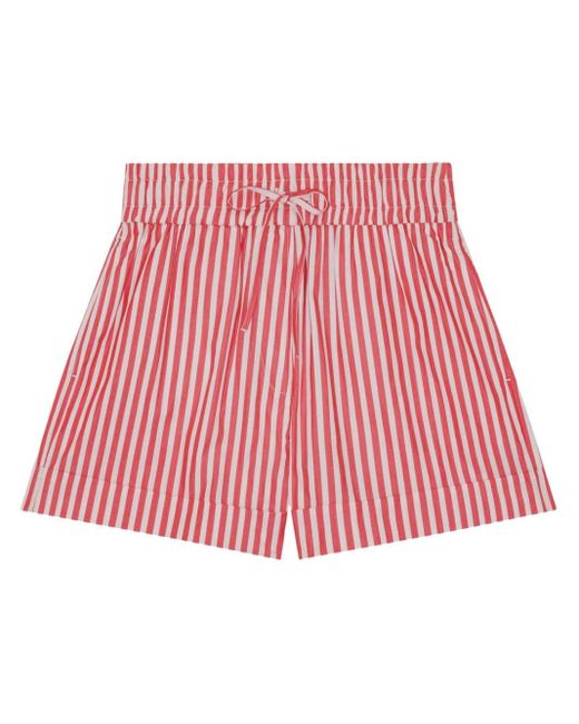 Ganni Red Striped High-waisted Shorts