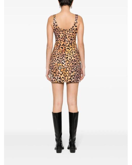 Just Cavalli Black Cady Leopard-Print Mini Dress