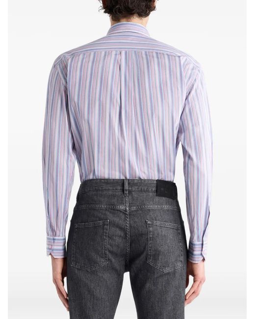 Etro Purple Striped Pegaso-Embroidered Shirt for men