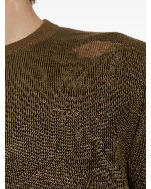 DIESEL Green K-Daianas Distressed Crew-Neck Sweater for men