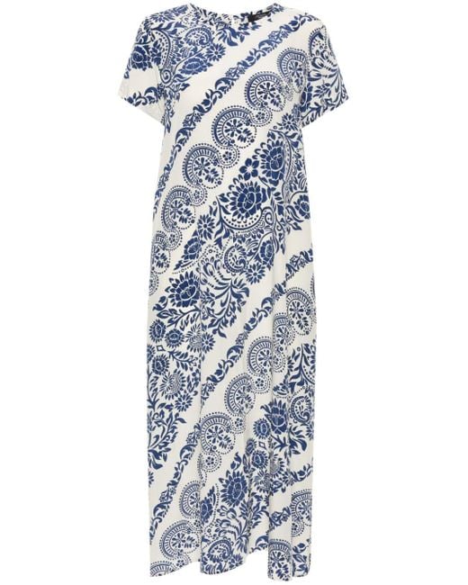 Weekend by Maxmara Blue Floral-print Silk Dress