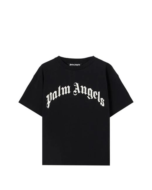 Palm Angels Black Curved Logo Regular Tee for men
