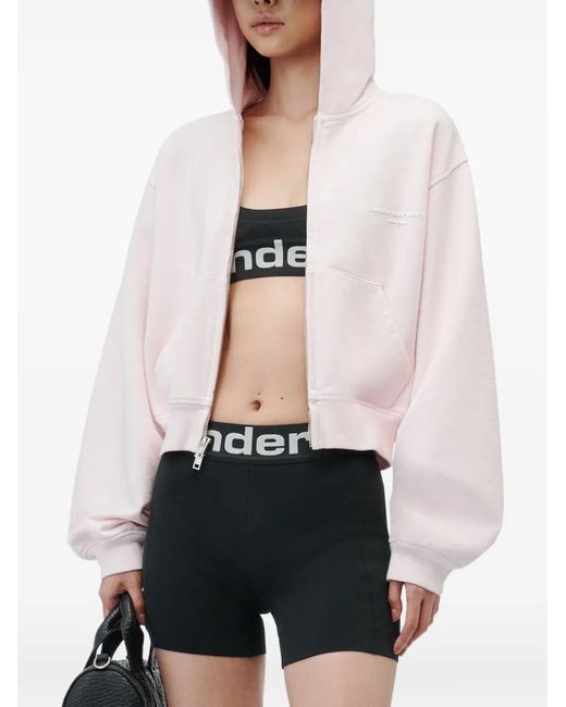 Alexander Wang Pink Zip-Up Hoodie W/ Logo Print