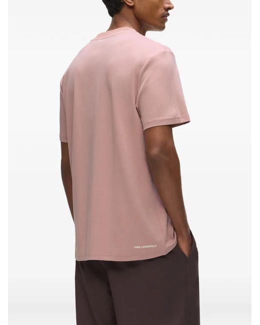 Karl Lagerfeld Pink Logo-Embroidered T-Shirt for men