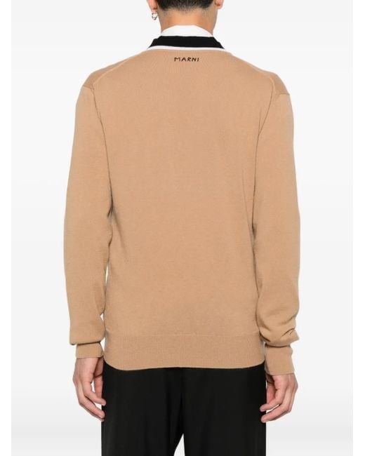 Marni Natural V-Neck Wool Sweater for men
