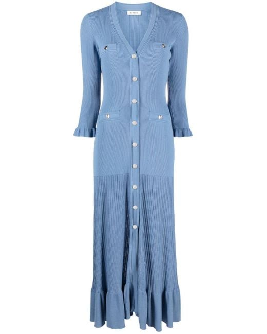 Sandro Blue Ribbed Knit Midi Dress