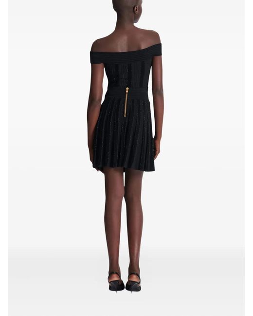Balmain Black Pleated Glitter Knit Skirt