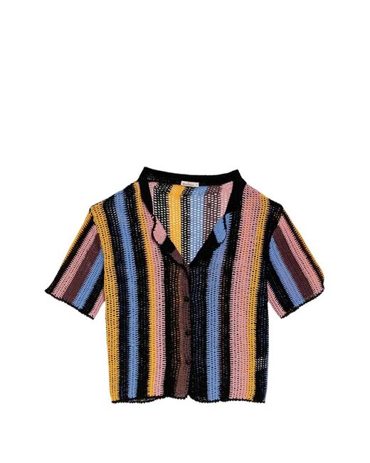 Agua Bendita Blue Axel Stripe Crochet Shirt