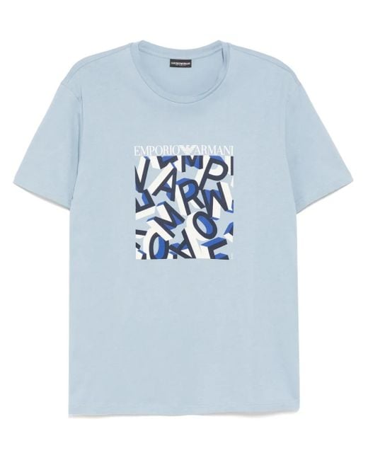 Emporio Armani Blue Logo Print T-Shirt for men
