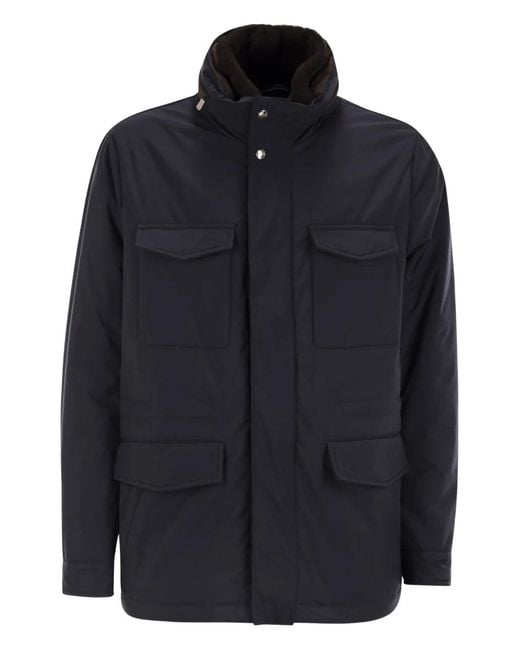 Fedeli Blue Removable-Neck Safari Jacket for men