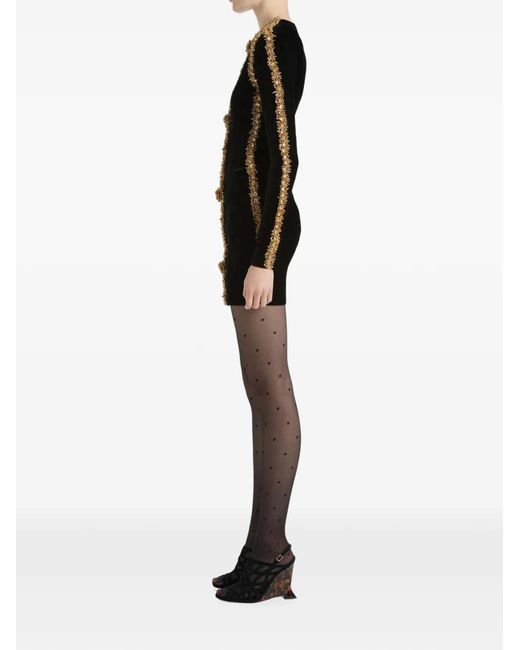 Balmain Black Velvet Dress With Embroidered Trim