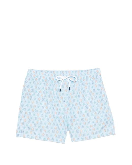 Fedeli Blue Turtle Print Swim Shorts for men
