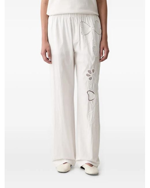 Stine Goya White Cut-Out Embroidered Trousers