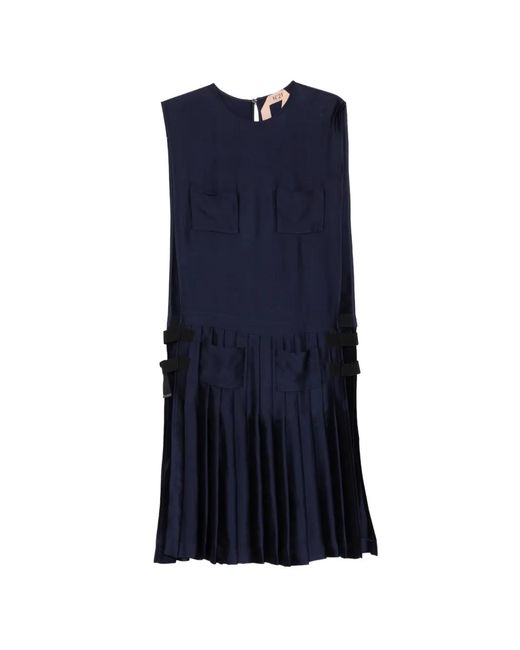 N°21 Blue Patch-Pocket Pleated Dress