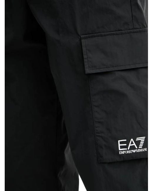 EA7 Black Logo-Print Cargo Pants for men