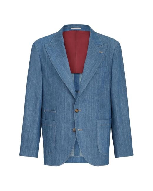 Brunello Cucinelli Blue Peak-Lapel Blazer for men