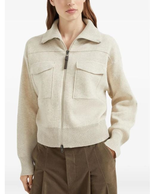 Brunello Cucinelli Natural Double-Knit Cardigan