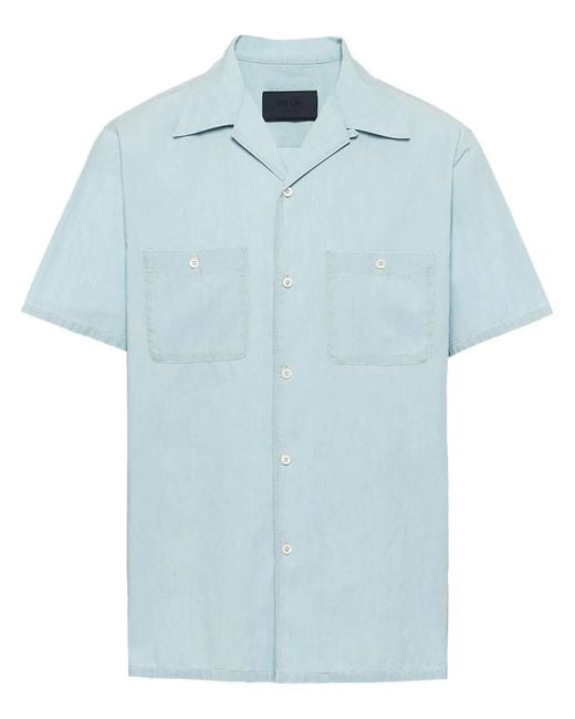 Prada Blue Cotton Short-Sleeve Shirt for men