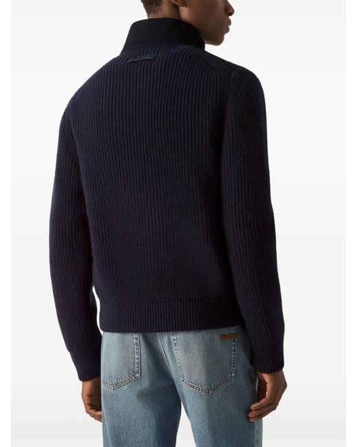 Zegna Blue Cardigan Oasi En Cachemire À Fermeture Zippée for men