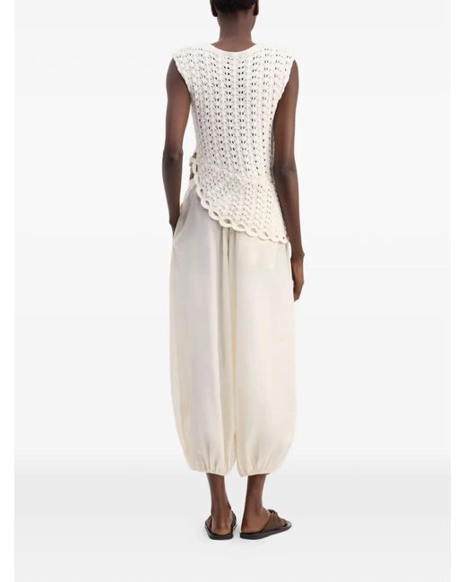 Loulou de Saison White Saez Ruffled Crochet Knitted Top