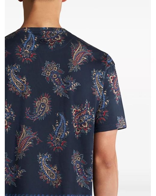 Etro Blue Printed Cotton T-Shirt for men