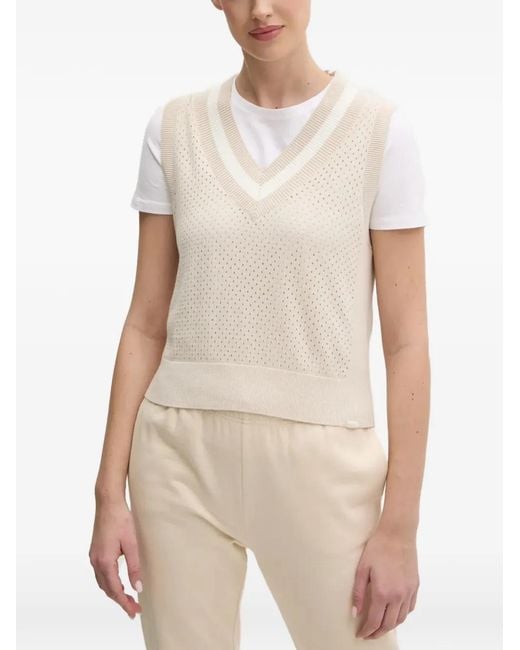 DKNY White Perforated V-Neck Vest