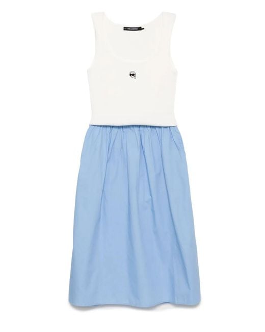 Karl Lagerfeld Blue Logo-Embroidered Dress