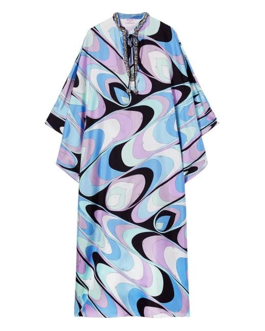 Emilio Pucci Blue Onde-Print Silk-Twill Kaftan