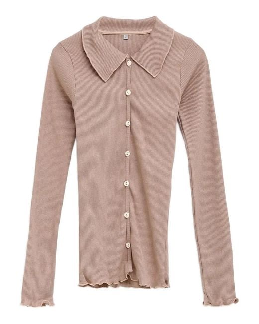 Baserange Pink Iso Ribbed Button Shirt