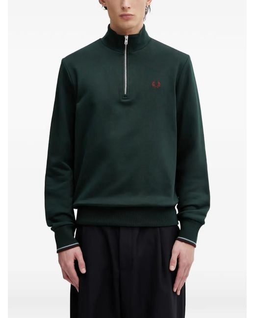Fred Perry Green Quarter-Zip Embroidered-Logo Sweater for men
