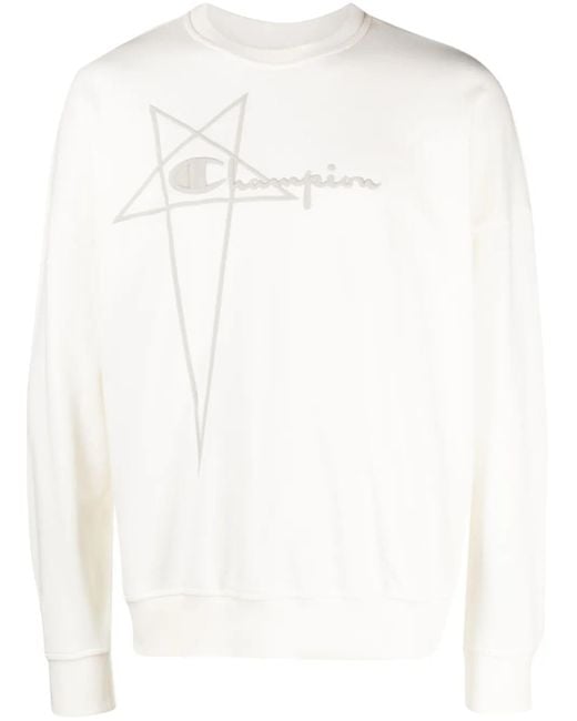 Rick Owens X Champion White Embroidered-Logo Cotton Sweatshirt for men