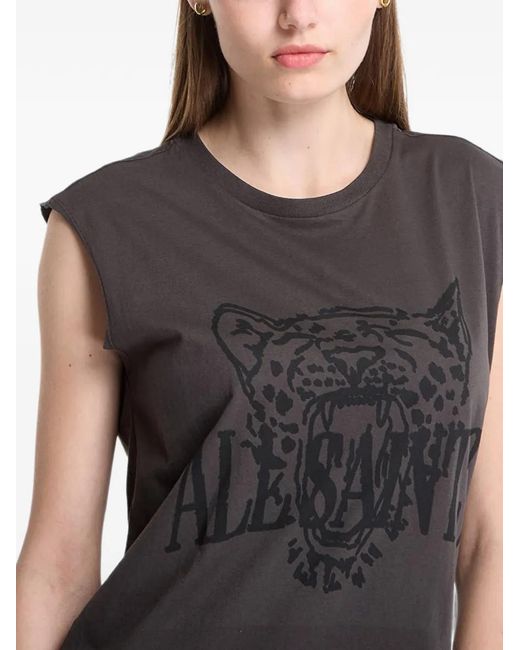 AllSaints Gray Graphic-Print Sleeveless Mini Dress